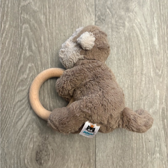 Jellycat Brown and Cream Stuffed Animal with Wooden Ring - Picture 1 of 3